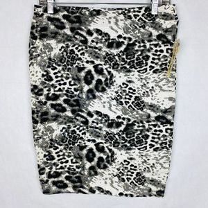 Feathers Snow Leopard Print Pencil Skirt